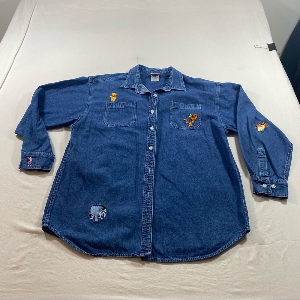 Disney Button Down Denim Shirt Top Embroidered Winnie Pooh Kanga Roo Casual - Picture 11 of 11